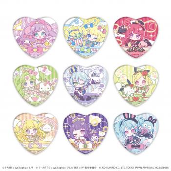 【予約2025年03月】ホログラムハート型缶バッジ「プリパラ10周年×サンリオキャラクターズ」02/ブラインド(全9種)(ミニキャライラスト) 9パック入りBOX A3